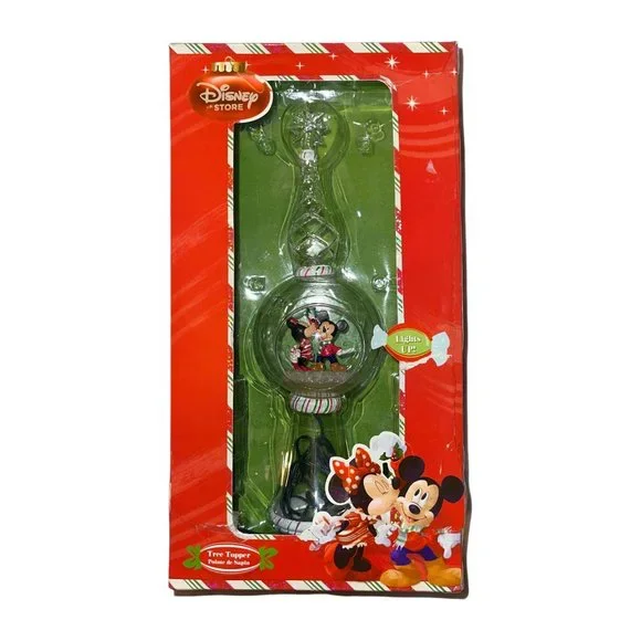 Rare Walt Disney Store Mickey Minnie 11" Lighted Clear Glass Tree Topper HTF - Picture 7 of 11